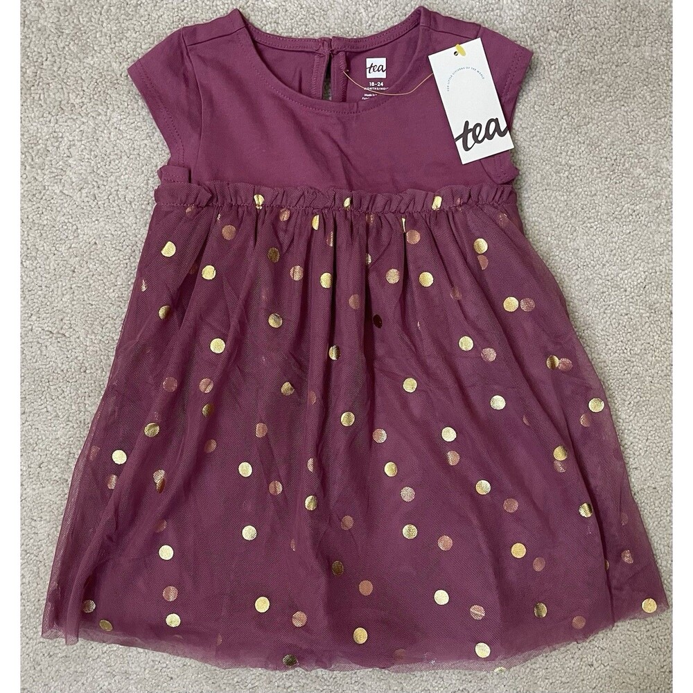 Tea Collection 18-24M Girl Tulle Skirt Dress with Gold Polka Dots